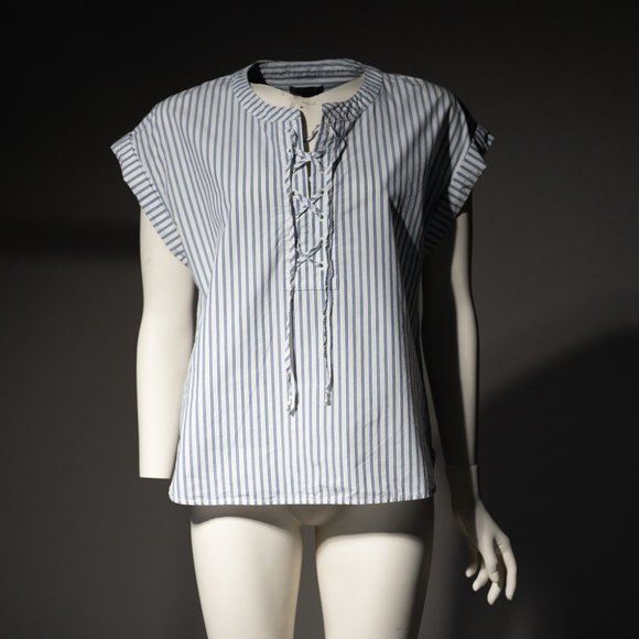 J. Crew Lace Up Striped Popover Shirt - 10 - Picture 6 of 12